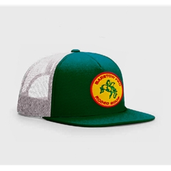 Flat Bill Trucker Cap - Forest Green/White  w/Vintage Barstow Patch